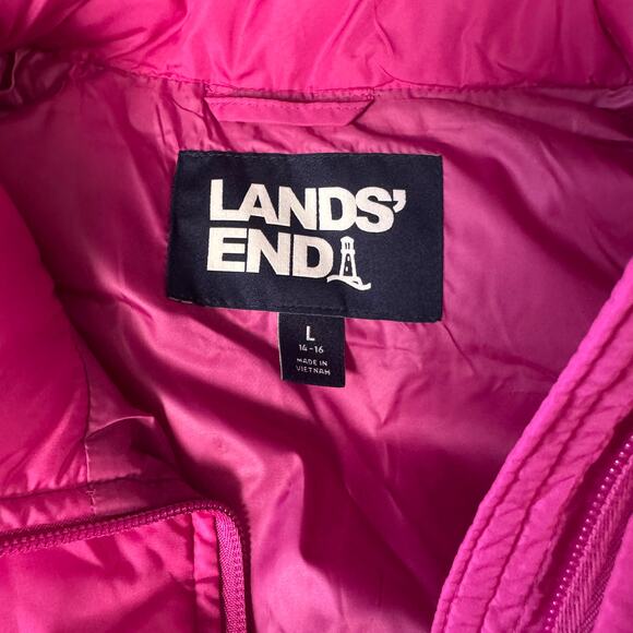 Lands End Down Goose Feather Hot Pink Fuschia Puffer Padded Vest Jacket Large - Picture 5 of 8